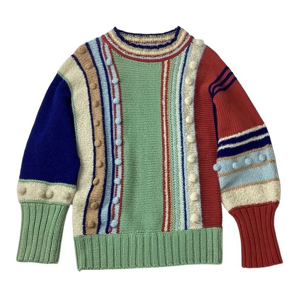 BATSHEVA Size M Sweater Colorblock Striped Bauble Pullover Jumper Chunky Knit - Picture 1 of 8